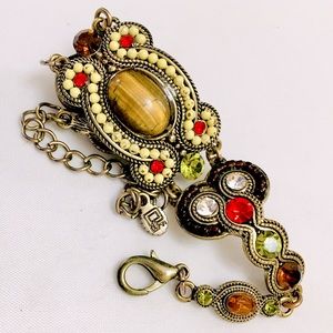 REALLY COOL Soutache Style Tiger’s Eye Red Yellow Silver Crystal Bracelet